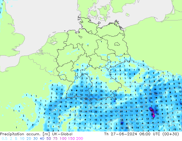 Precipitation accum. UK-Global Th 27.06.2024 06 UTC