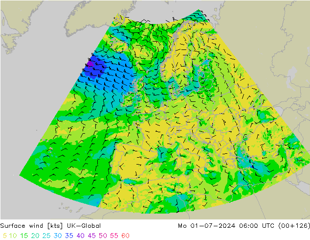 风 10 米 UK-Global 星期一 01.07.2024 06 UTC