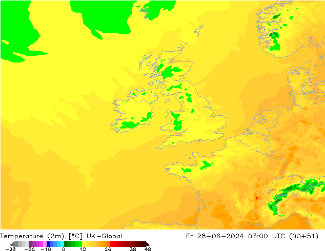 Temperaturkarte (2m) UK-Global Fr 28.06.2024 03 UTC