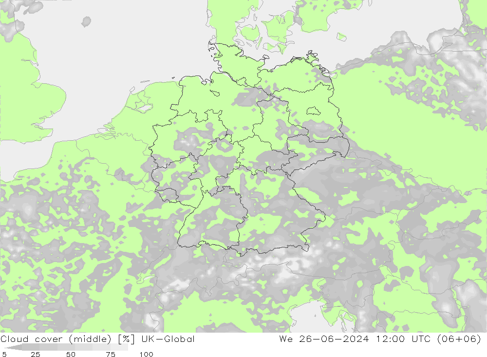 Bewolking (Middelb.) UK-Global wo 26.06.2024 12 UTC