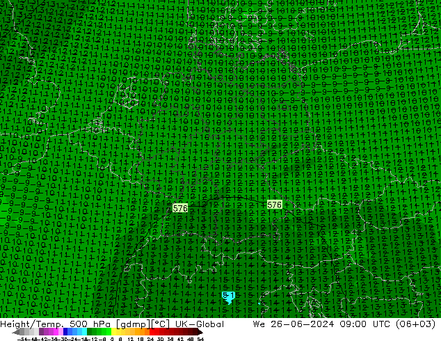 Height/Temp. 500 hPa UK-Global 星期三 26.06.2024 09 UTC
