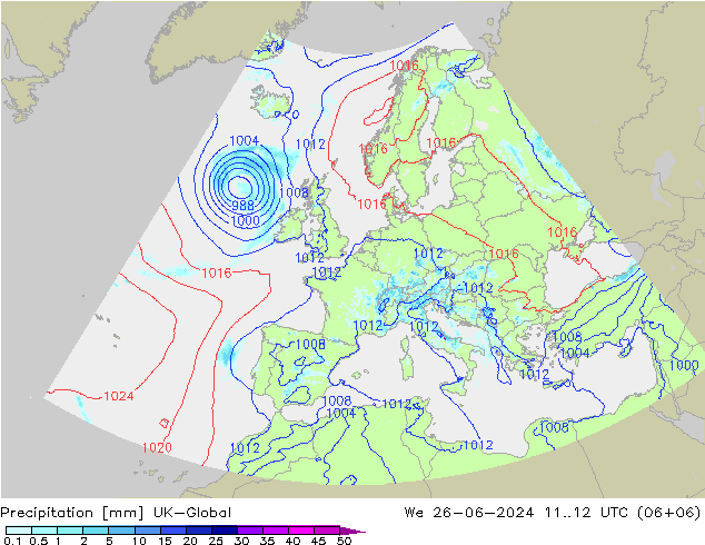 降水 UK-Global 星期三 26.06.2024 12 UTC