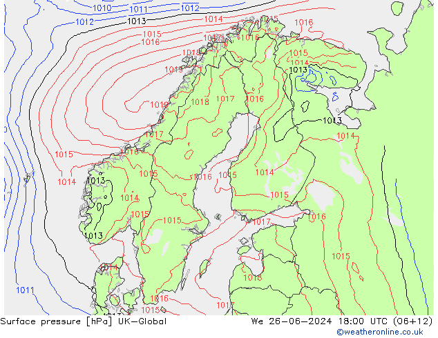 Surface pressure UK-Global We 26.06.2024 18 UTC