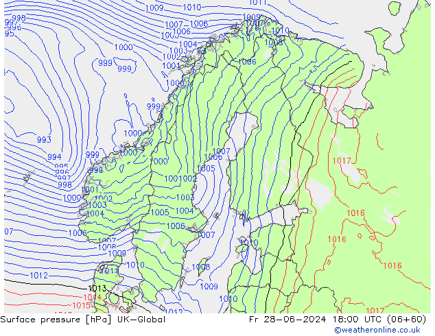 地面气压 UK-Global 星期五 28.06.2024 18 UTC