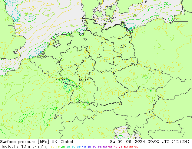 Isotachen (km/h) UK-Global zo 30.06.2024 00 UTC