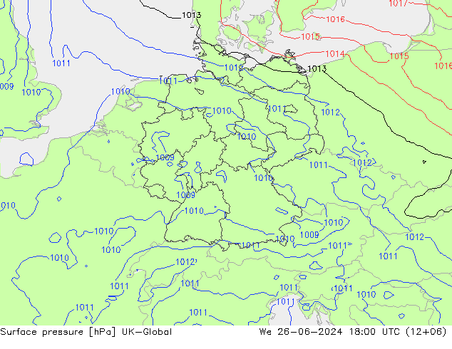 Luchtdruk (Grond) UK-Global wo 26.06.2024 18 UTC