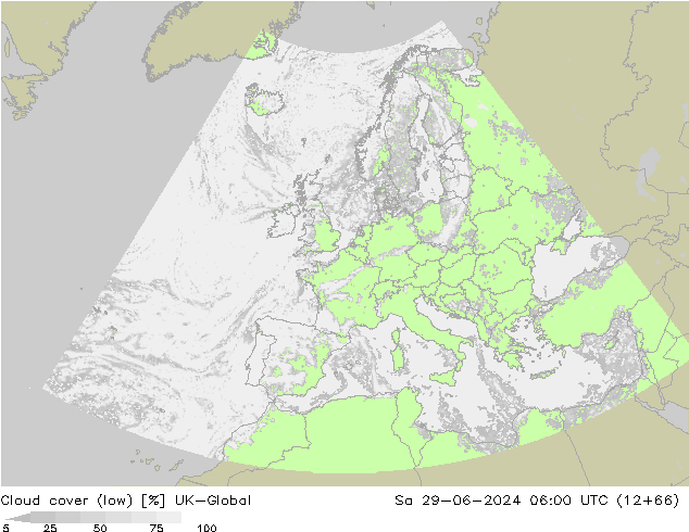 Bewolking (Laag) UK-Global za 29.06.2024 06 UTC