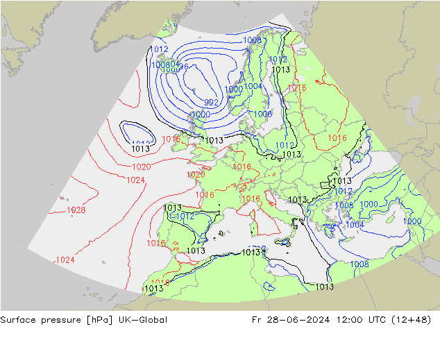 Atmosférický tlak UK-Global Pá 28.06.2024 12 UTC