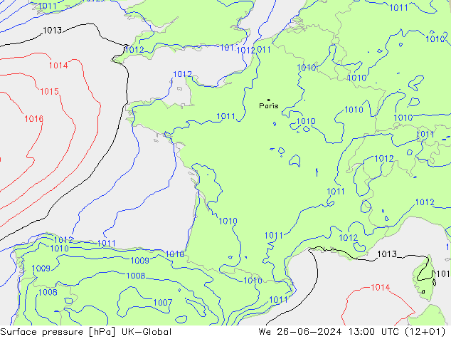 Luchtdruk (Grond) UK-Global wo 26.06.2024 13 UTC