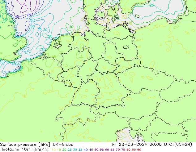 10米等风速线 (kph) UK-Global 星期五 28.06.2024 00 UTC