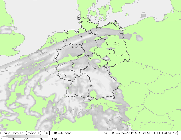 Bewolking (Middelb.) UK-Global zo 30.06.2024 00 UTC