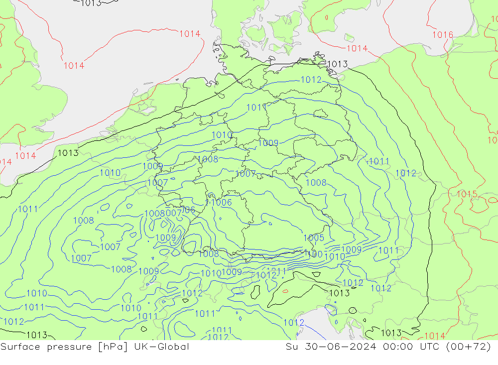 Surface pressure UK-Global Su 30.06.2024 00 UTC