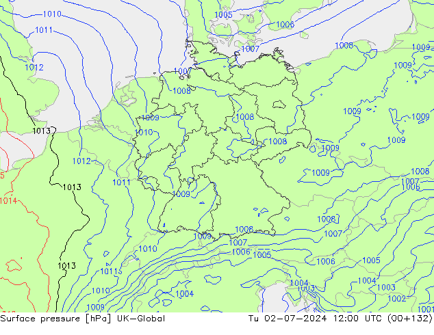 Luchtdruk (Grond) UK-Global di 02.07.2024 12 UTC