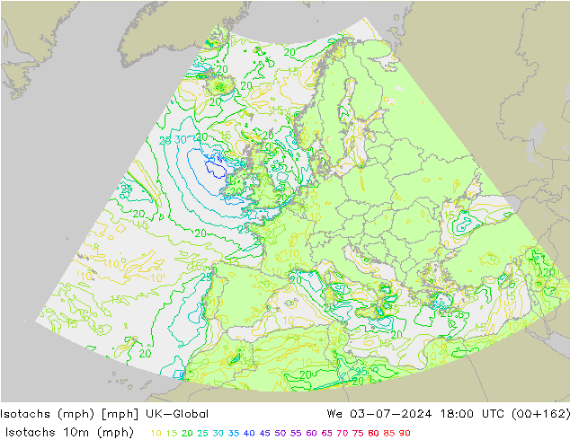 Isotachen (mph) UK-Global wo 03.07.2024 18 UTC