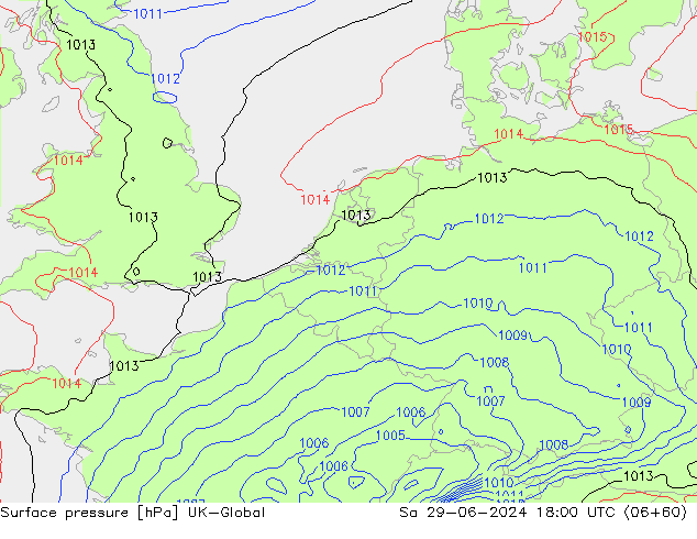 地面气压 UK-Global 星期六 29.06.2024 18 UTC