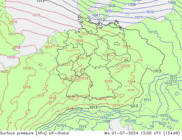 地面气压 UK-Global 星期一 01.07.2024 12 UTC
