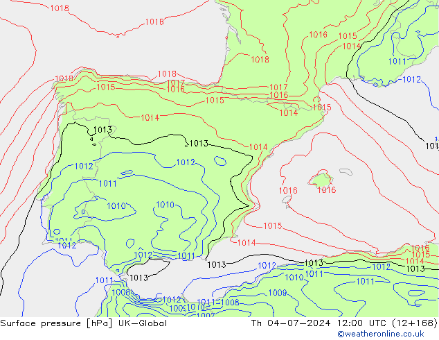 Surface pressure UK-Global Th 04.07.2024 12 UTC