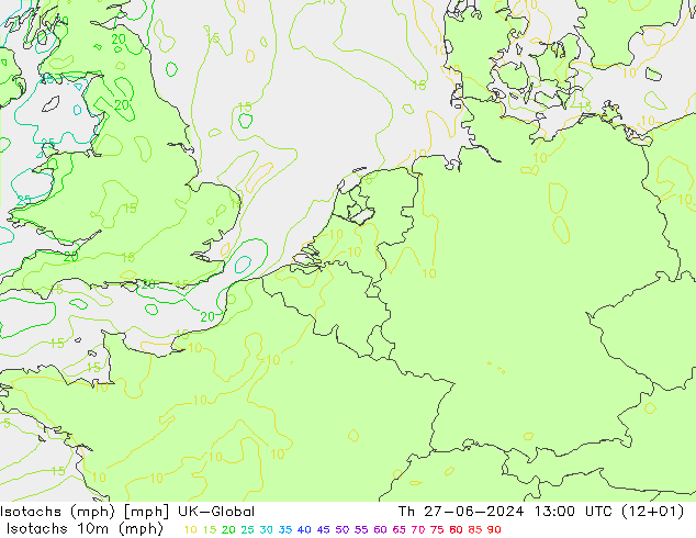 Isotachs (mph) UK-Global 星期四 27.06.2024 13 UTC