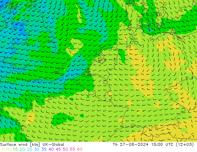 风 10 米 UK-Global 星期四 27.06.2024 15 UTC