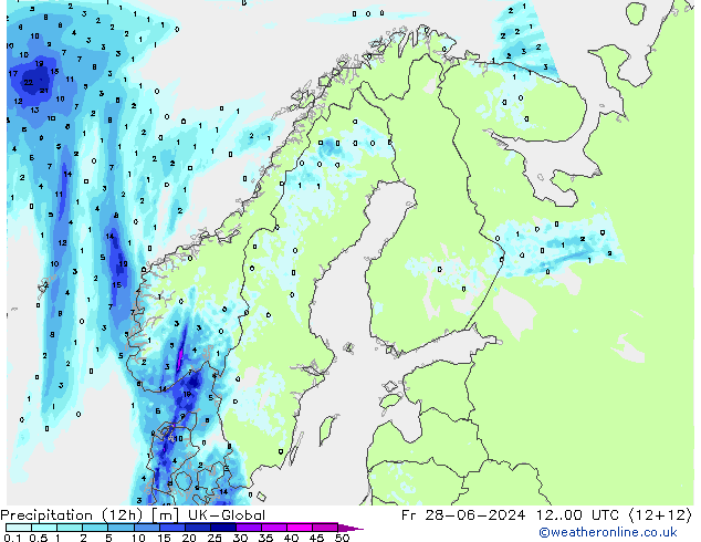 降水量 (12h) UK-Global 星期五 28.06.2024 00 UTC