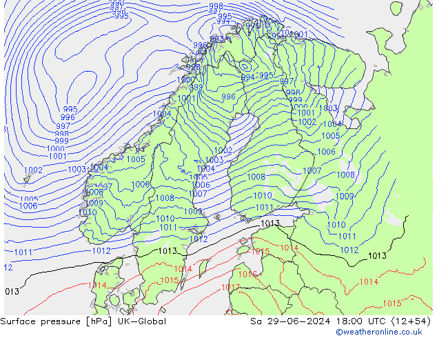 Luchtdruk (Grond) UK-Global za 29.06.2024 18 UTC