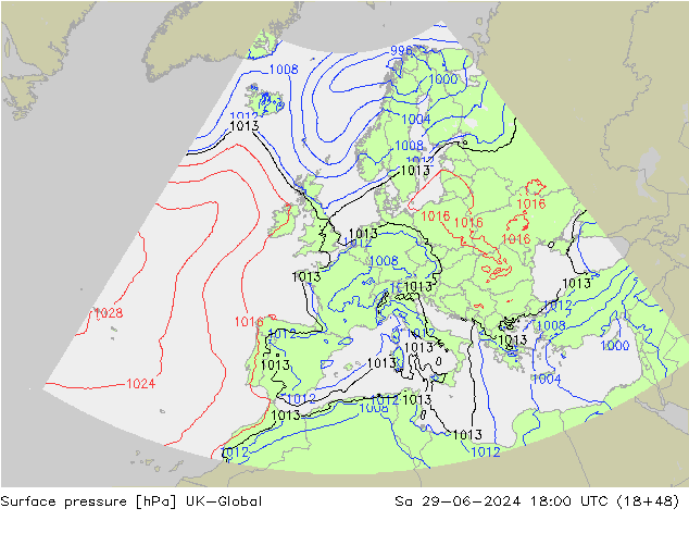 Luchtdruk (Grond) UK-Global za 29.06.2024 18 UTC