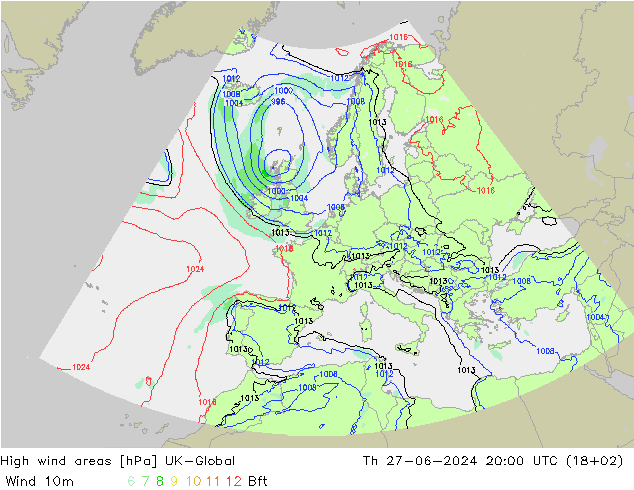 High wind areas UK-Global 星期四 27.06.2024 20 UTC