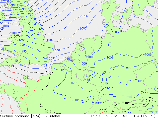 地面气压 UK-Global 星期四 27.06.2024 19 UTC