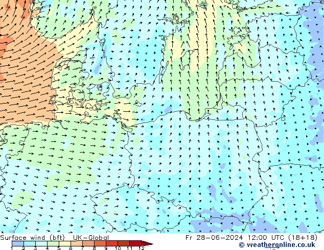 Bodenwind (bft) UK-Global Fr 28.06.2024 12 UTC