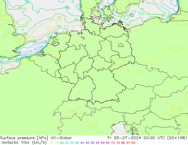 10米等风速线 (kph) UK-Global 星期五 05.07.2024 00 UTC