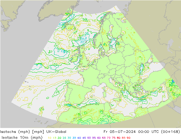 Isotachen (mph) UK-Global vr 05.07.2024 00 UTC