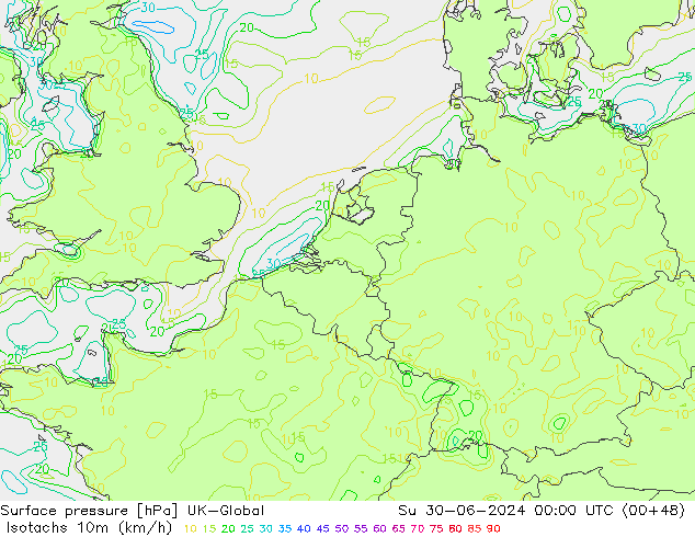 Isotachs (kph) UK-Global Su 30.06.2024 00 UTC