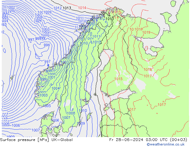 地面气压 UK-Global 星期五 28.06.2024 03 UTC