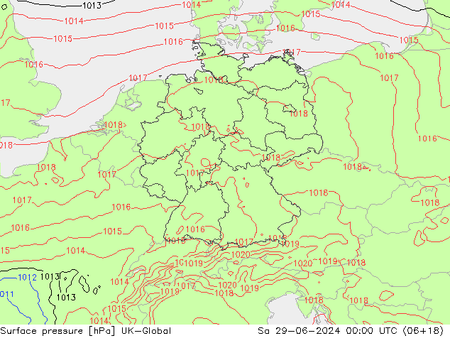 Luchtdruk (Grond) UK-Global za 29.06.2024 00 UTC