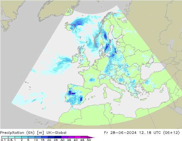 降水量 (6h) UK-Global 星期五 28.06.2024 18 UTC