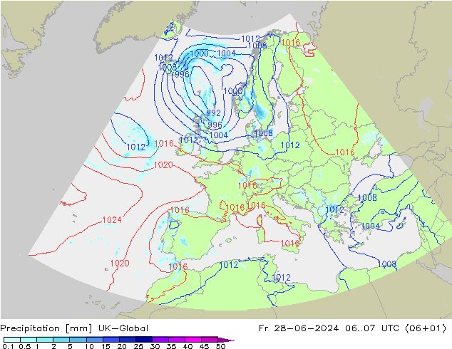 降水 UK-Global 星期五 28.06.2024 07 UTC