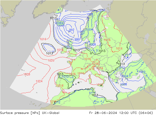 Luchtdruk (Grond) UK-Global vr 28.06.2024 12 UTC