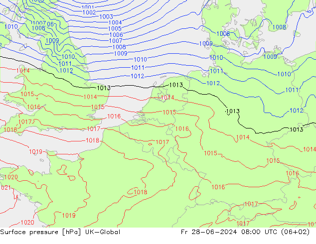 地面气压 UK-Global 星期五 28.06.2024 08 UTC