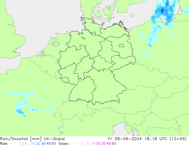Rain/Snowfall UK-Global 星期五 28.06.2024 18 UTC