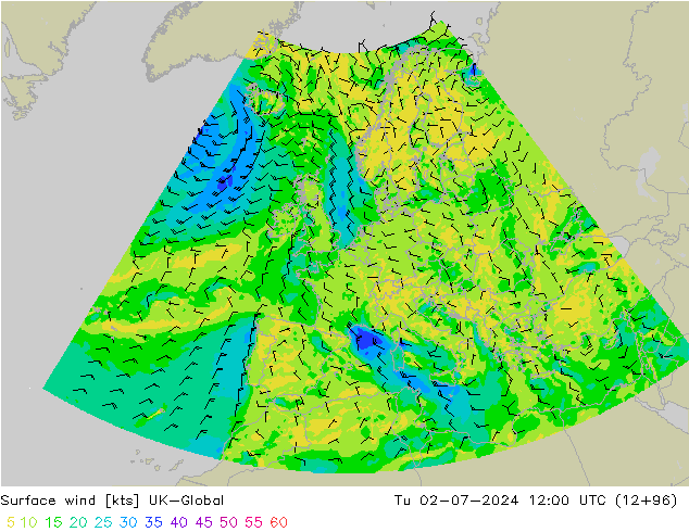 Wind 10 m UK-Global di 02.07.2024 12 UTC