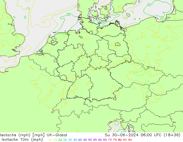 Isotachen (mph) UK-Global zo 30.06.2024 06 UTC