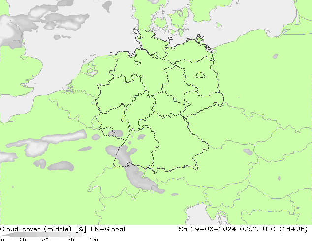 Bewolking (Middelb.) UK-Global za 29.06.2024 00 UTC