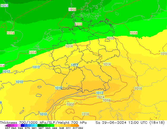 Dikte700-1000 hPa UK-Global za 29.06.2024 12 UTC