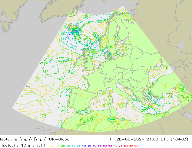 Isotachs (mph) UK-Global 星期五 28.06.2024 21 UTC