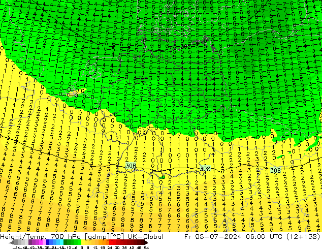 Hoogte/Temp. 700 hPa UK-Global vr 05.07.2024 06 UTC