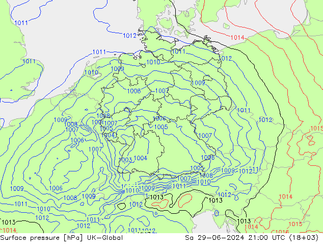 地面气压 UK-Global 星期六 29.06.2024 21 UTC