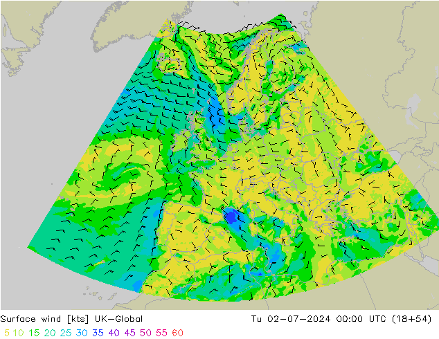 风 10 米 UK-Global 星期二 02.07.2024 00 UTC