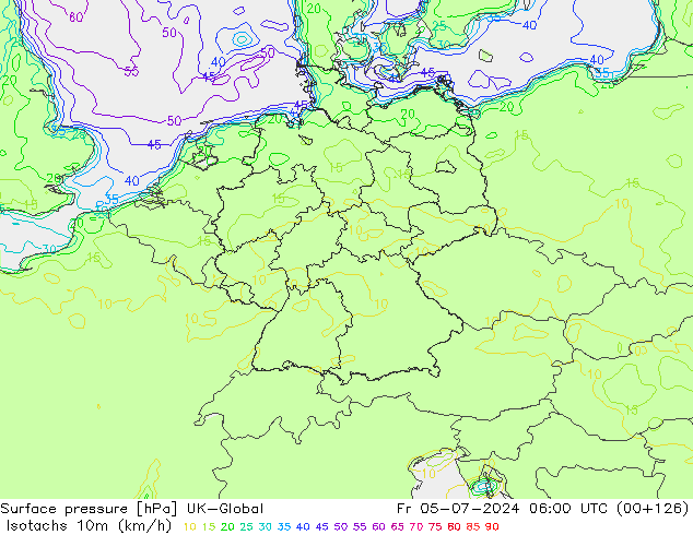 Isotachen (km/h) UK-Global vr 05.07.2024 06 UTC