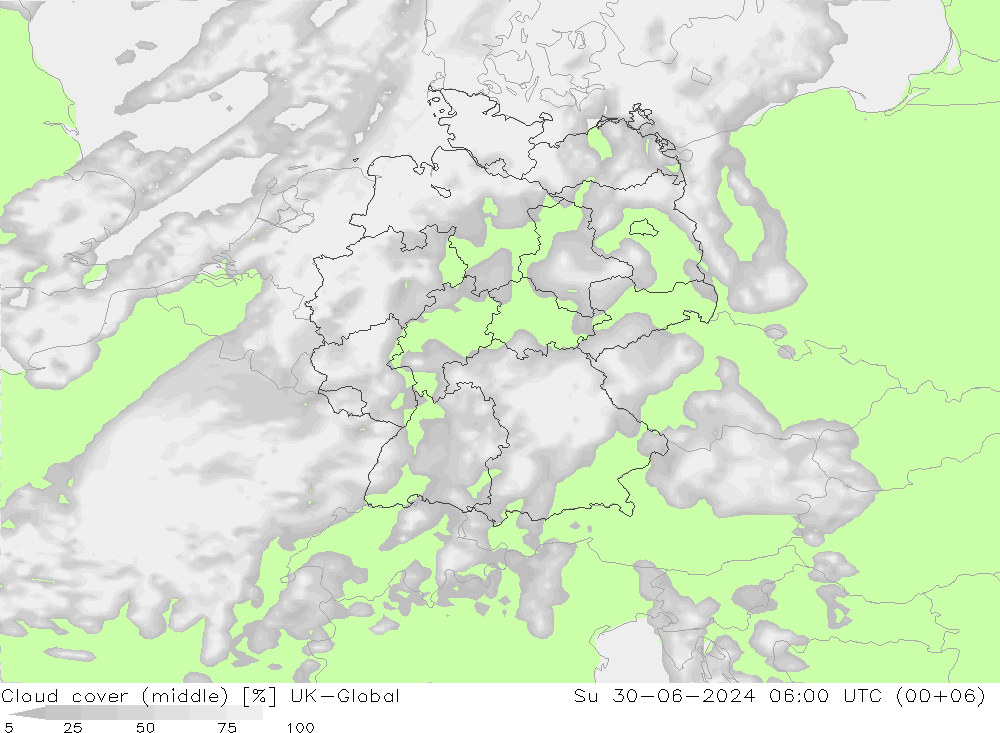 Bewolking (Middelb.) UK-Global zo 30.06.2024 06 UTC