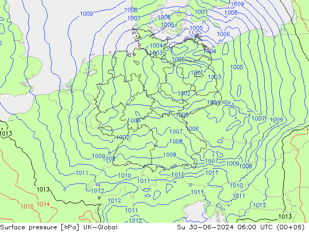 Luchtdruk (Grond) UK-Global zo 30.06.2024 06 UTC